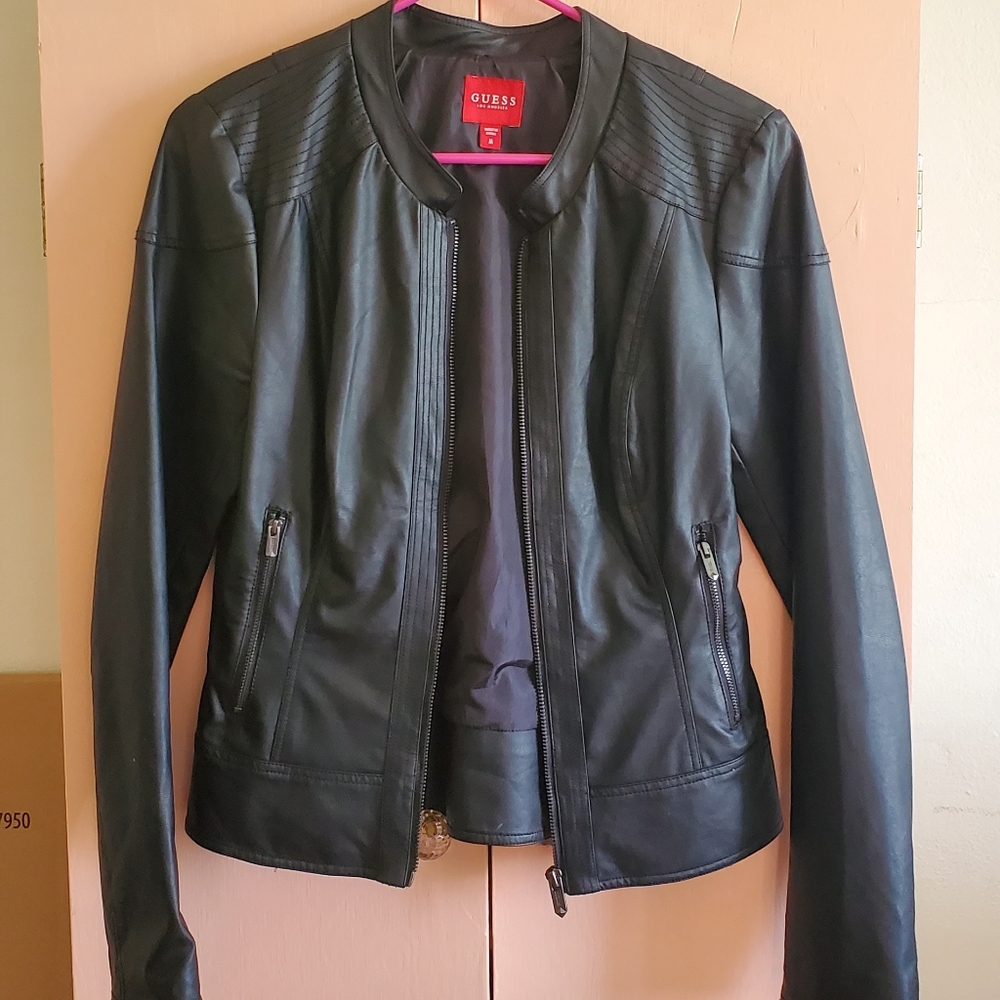 Guess fuax leather black jacket.